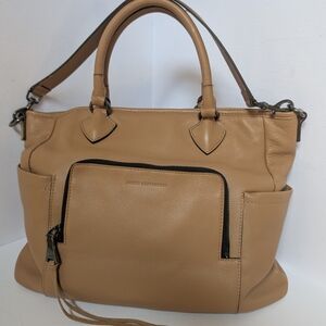 Aimee Kestenberg Tan Shoulder Bag With Handles Zip And Side Pockets Mag Closure